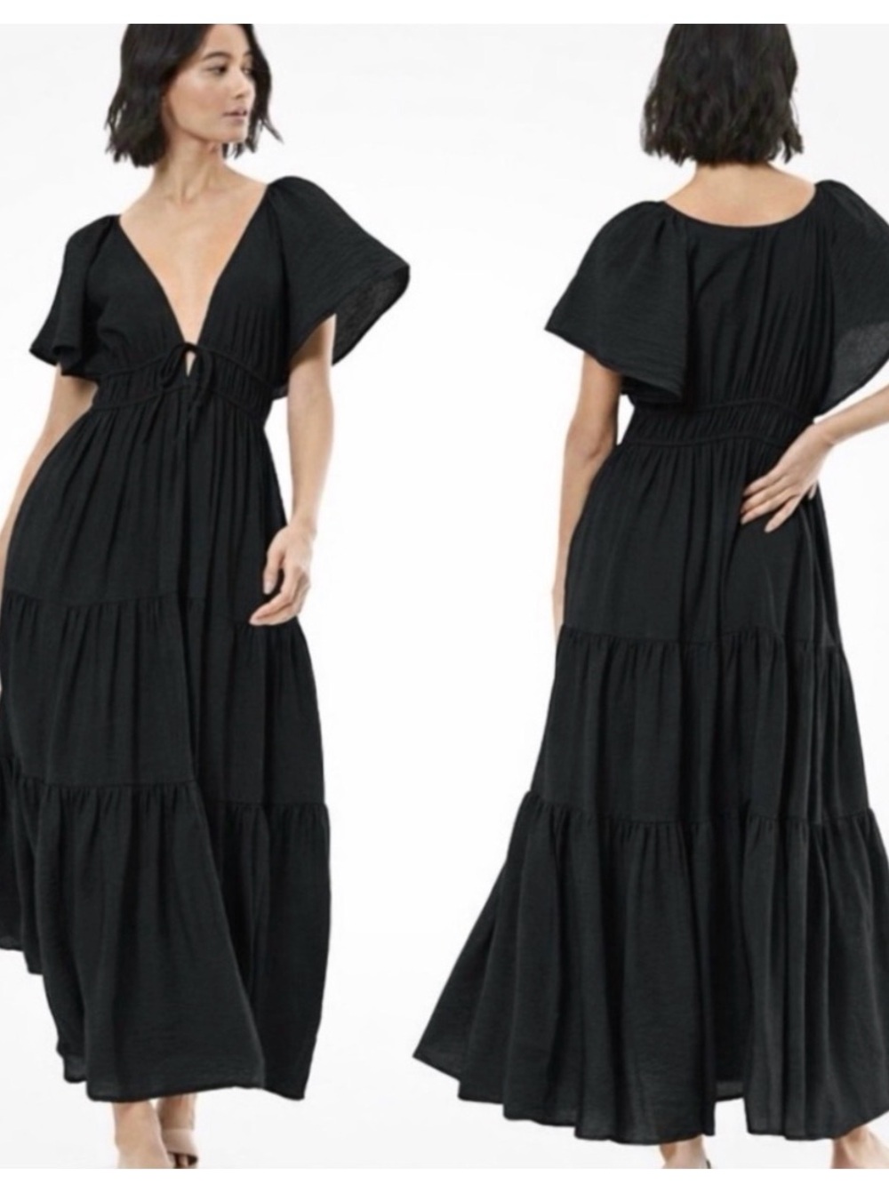 YFB Black Maxi Dress with Flutter Sleeves